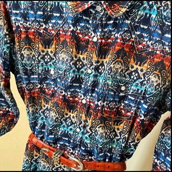 Panhandle Rough Stock western print pearl snap dress sz Large - Picture 6 of 11